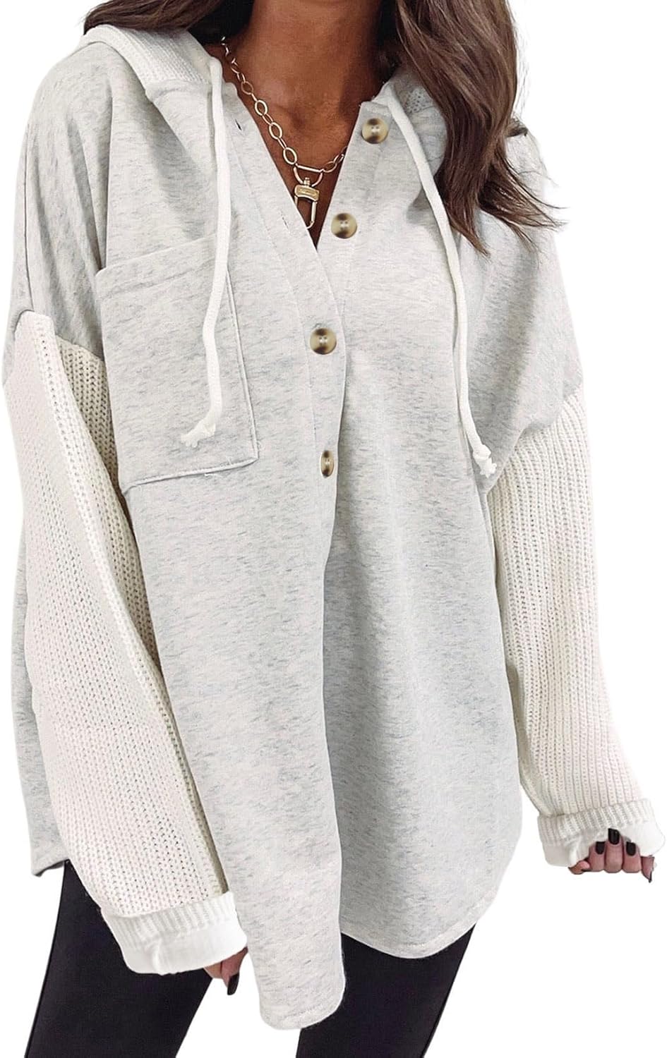 SHEWIN Oversized Sweatshirt for Women - Cozy Button Hooded Top