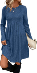 OFEEFAN Long Sleeve Empire Waist Tunic Dress - Flattering Everyday Fit