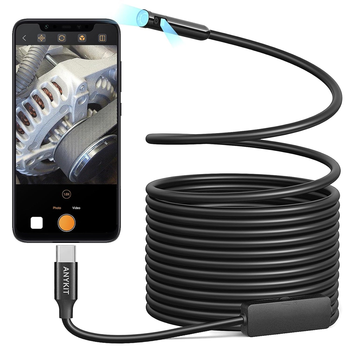 Anykit Dual Lens Endoscope Camera with Adjustable LED Lights