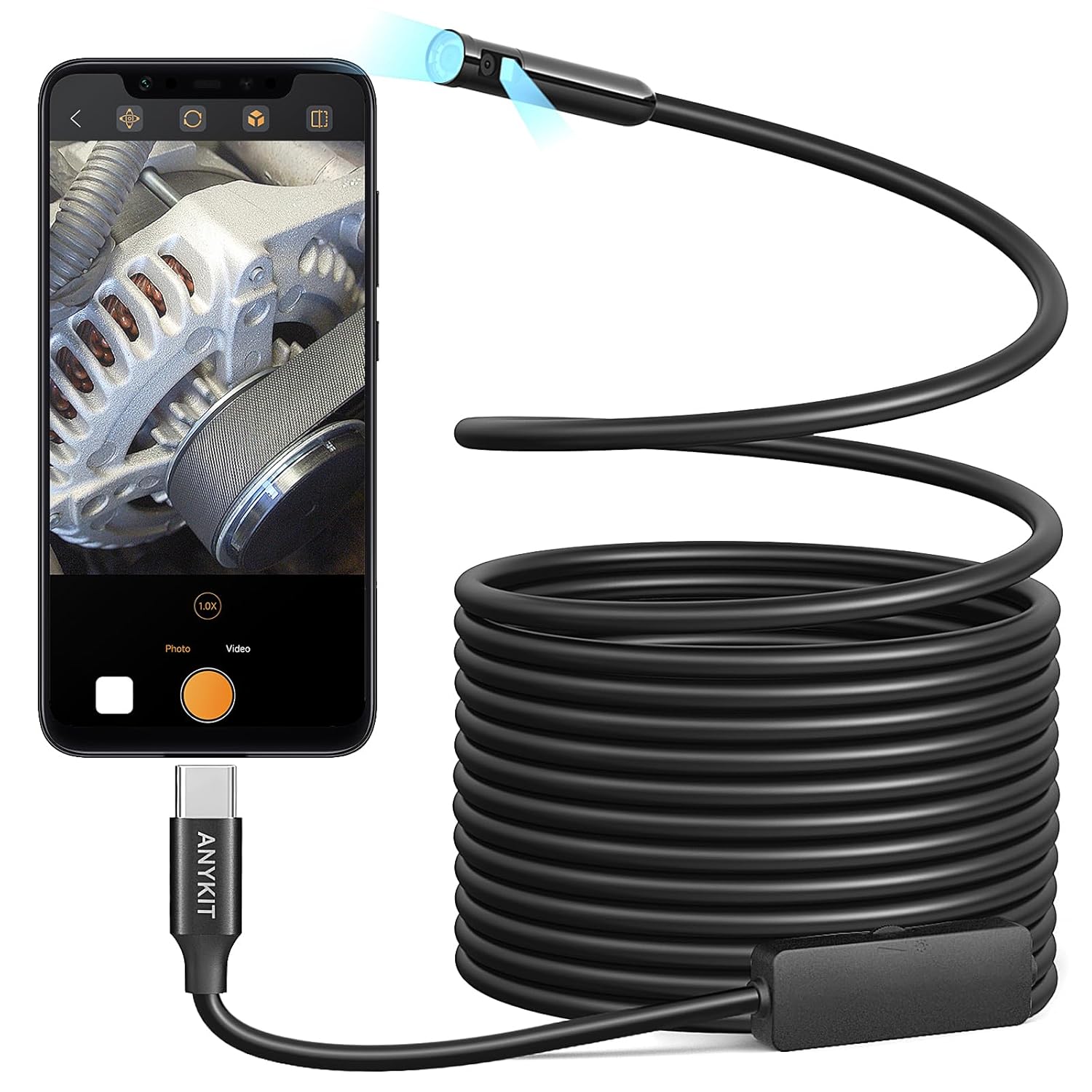 Anykit Dual Lens Endoscope Camera with Adjustable LED Lights