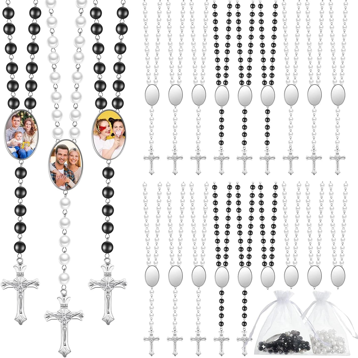 Sublimation Blanks Rosary Beads Necklace Set for DIY Gifts