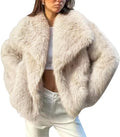 Flygo Women's Faux Fur Coat Fluffy Shaggy Short Jacket - Warm Winter