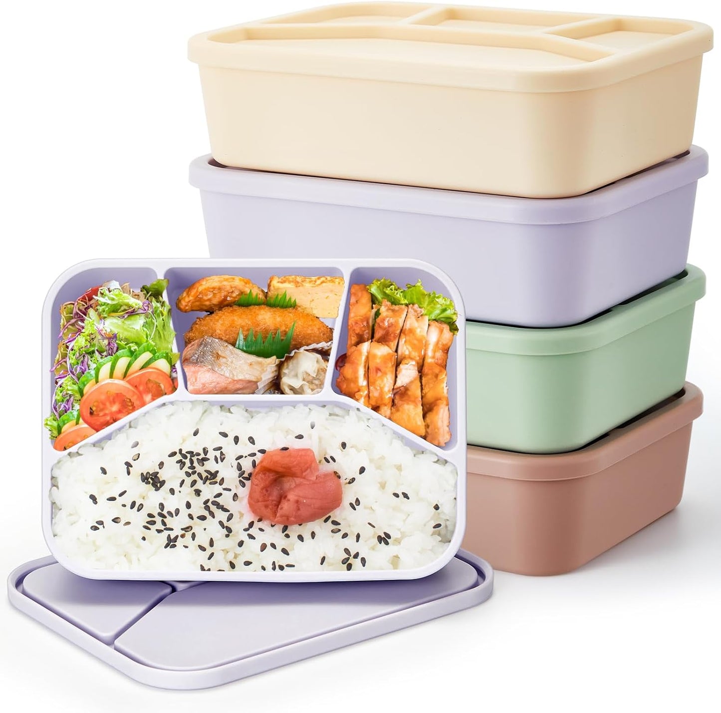 Silicone Bento Box Set of 4 for Lunch, Travel, and Storage