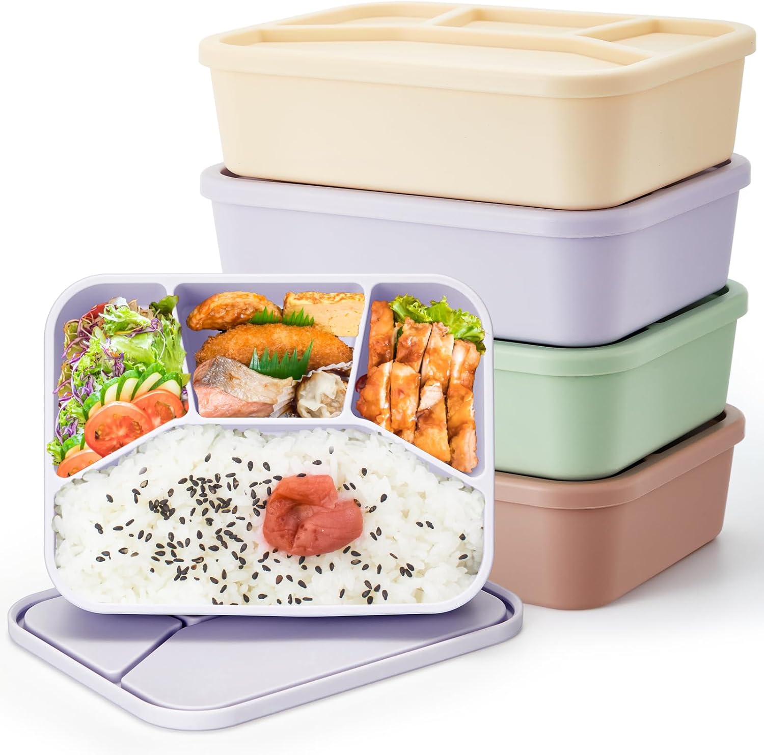 Silicone Bento Box Set of 4 for Lunch, Travel, and Storage