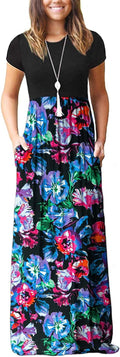 Maxi Dress for Women Short Sleeve Summer Casual - Pockets & Elastic