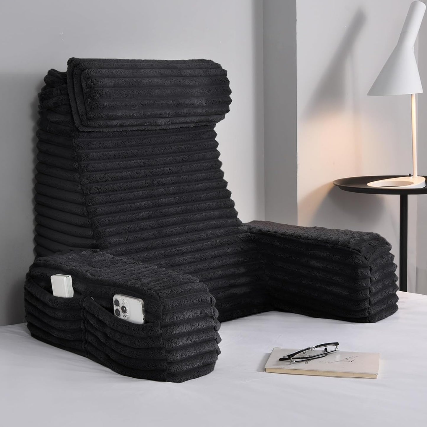 ENITYA 22in XL Back Pillow for Bed with Arms and Pockets