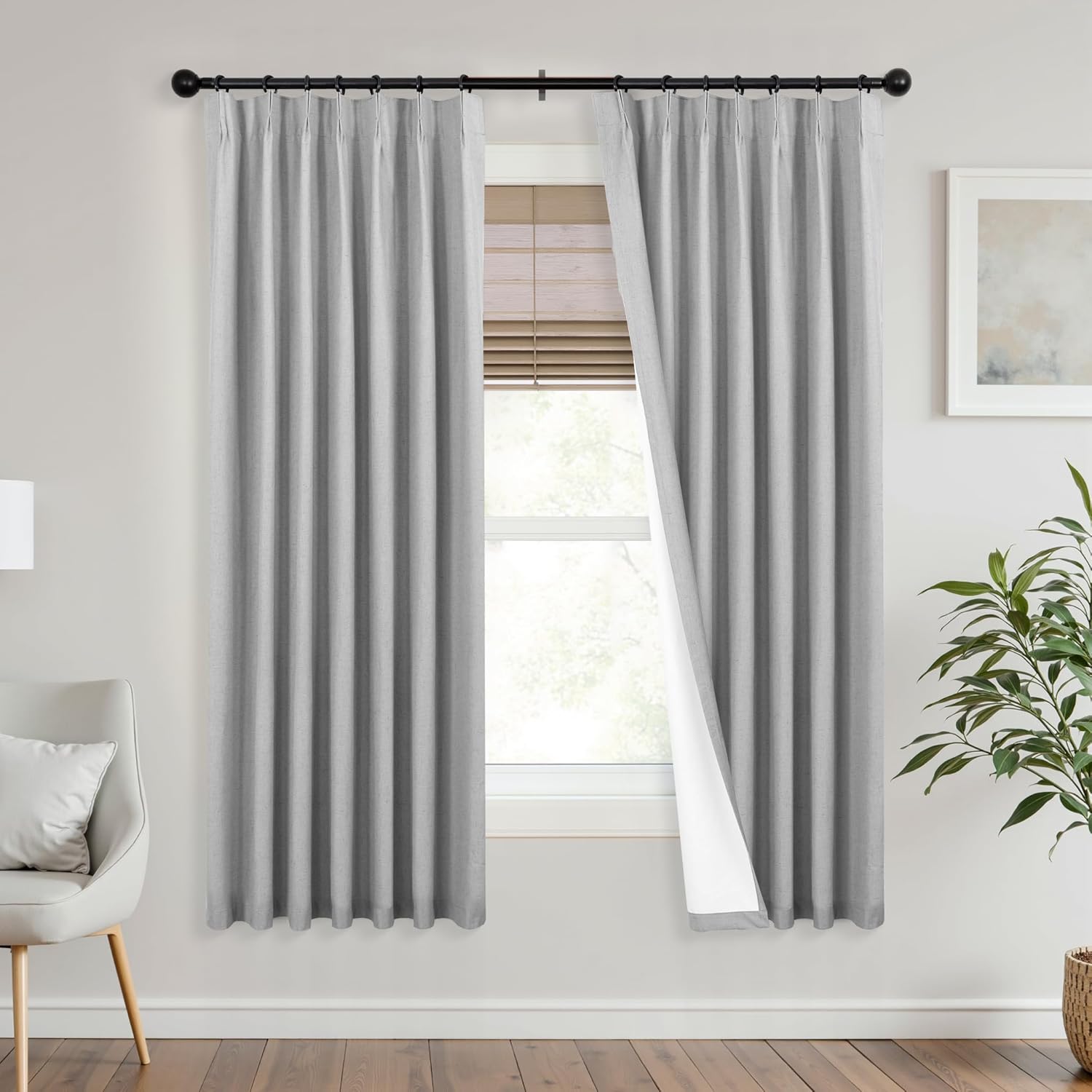 Mrs.Naturall 42x63 Long Grey Pinch Pleated Room Darkening Curtains