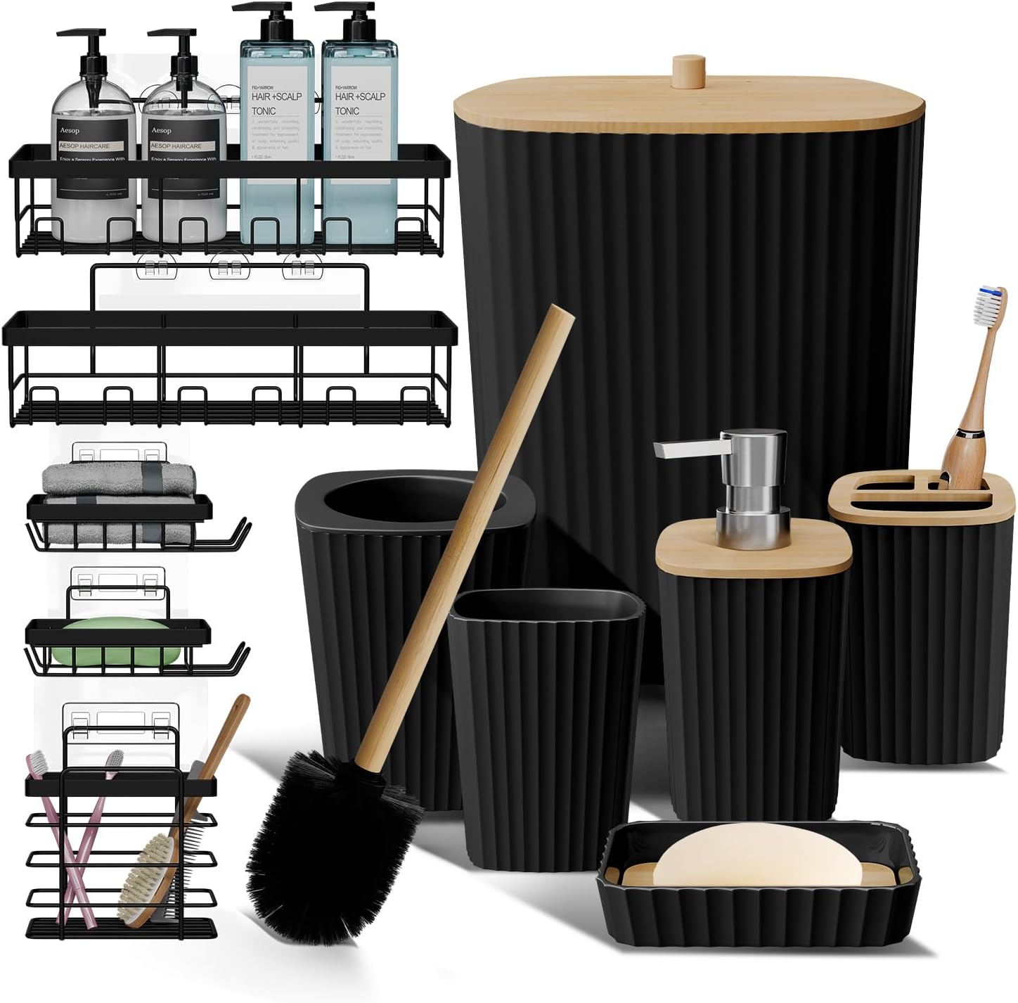 Clara Clark Black Bathroom Accessories Set for Stylish Decor