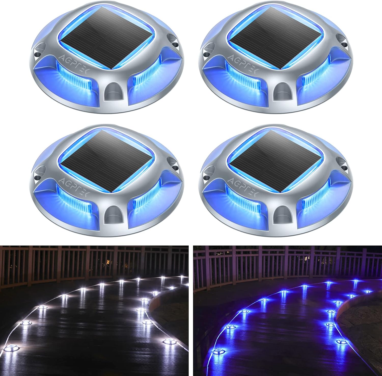 AGPTEK Solar Driveway Lights Outdoor 4 Pack for Pathway Safety