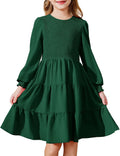 Girls Boho Long Sleeve Shirred Smocked Tiered Dress - Cute Fall