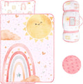 Toddler Nap Mat for Preschool Pink Rainbow - Cozy Lightweight Nap Mat