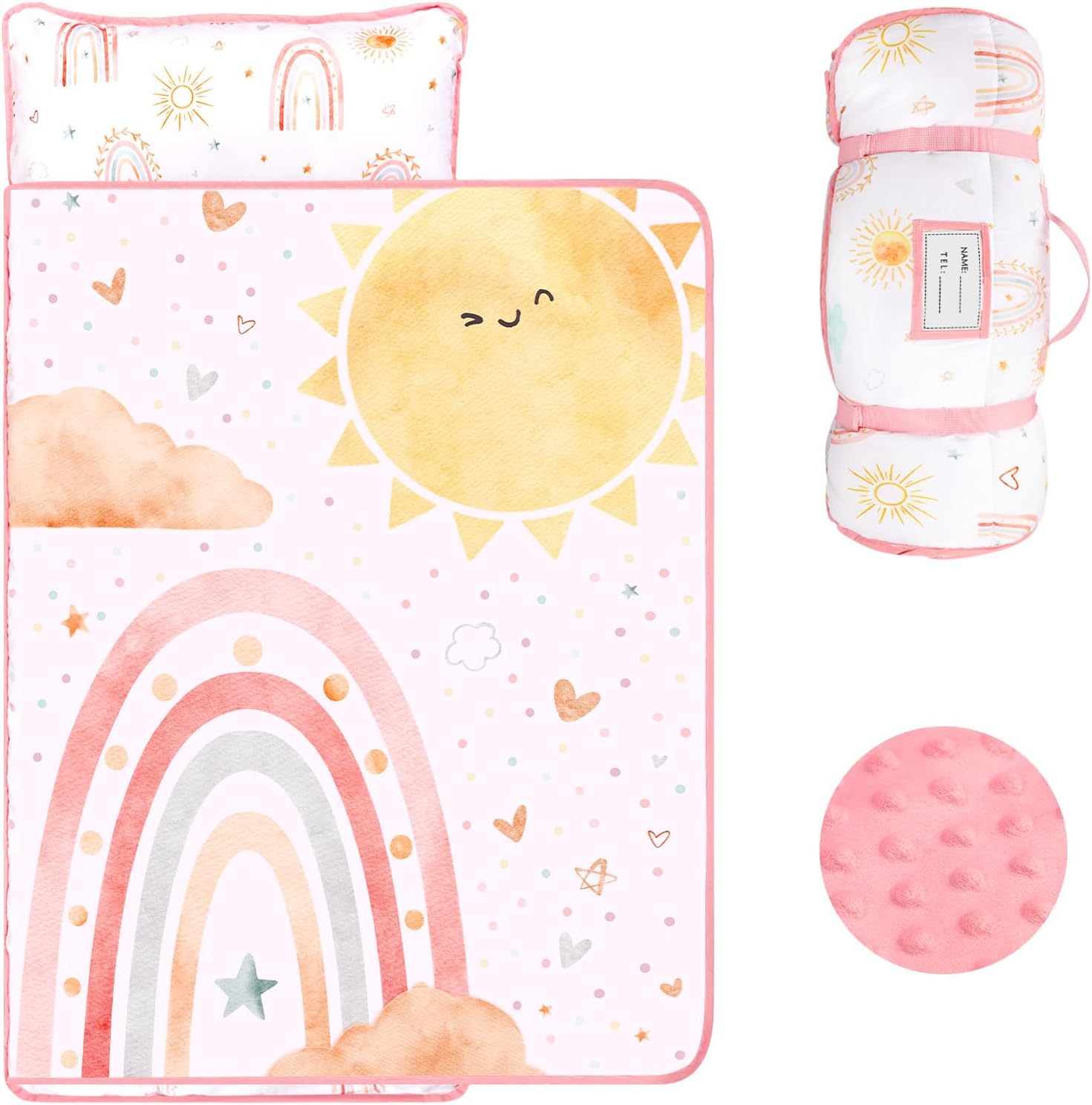 Toddler Nap Mat for Preschool with Pillow and Minky Dot Blanket