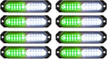 Green/White 8pcs Ultra Slim 12-LED Surface Mount Strobe Lights - Sync