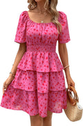 PRETTYGARDEN Floral Summer Short Dress - Flattering Square Neck