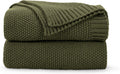 Olive Green Throw Blanket for Couch 60x80 - Cozy Cable Knit
