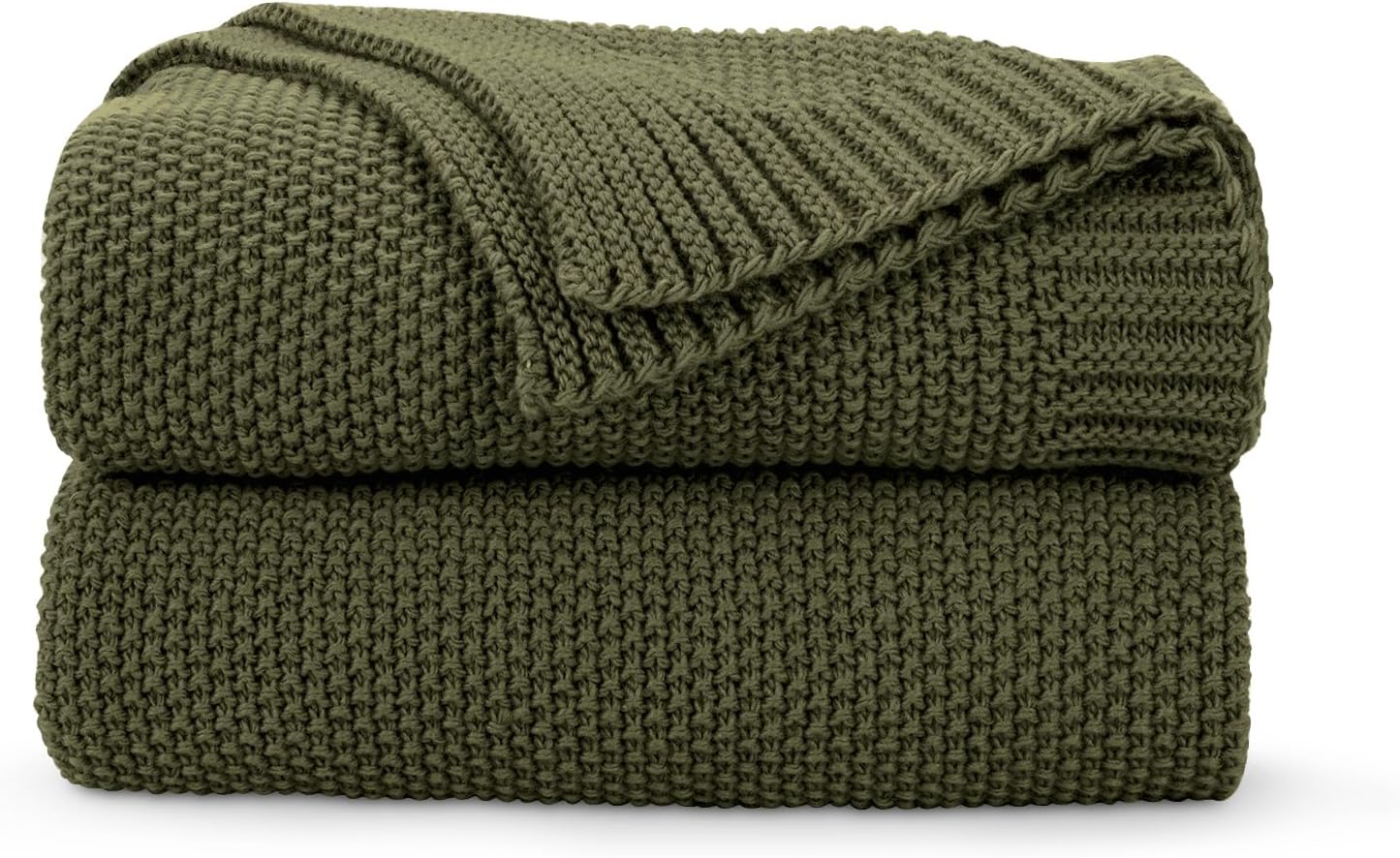 CozeCube Olive Green Throw Blanket - Soft Cozy Cable Knit Design