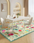 Boho Washable Area Rug 5x7 Green Floral Low Pile Non-Slip