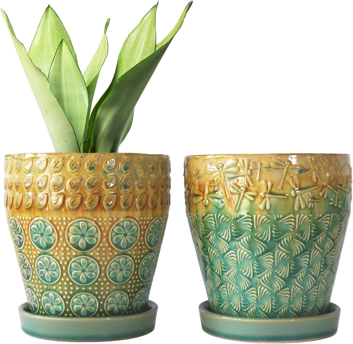 6 Inch Ceramic Planter with Drainage Hole for Indoor-Outdoor Use