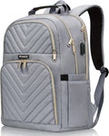 Laptop Backpack for Women Men 17.3 in Quilted Grey - Large Travel Pack