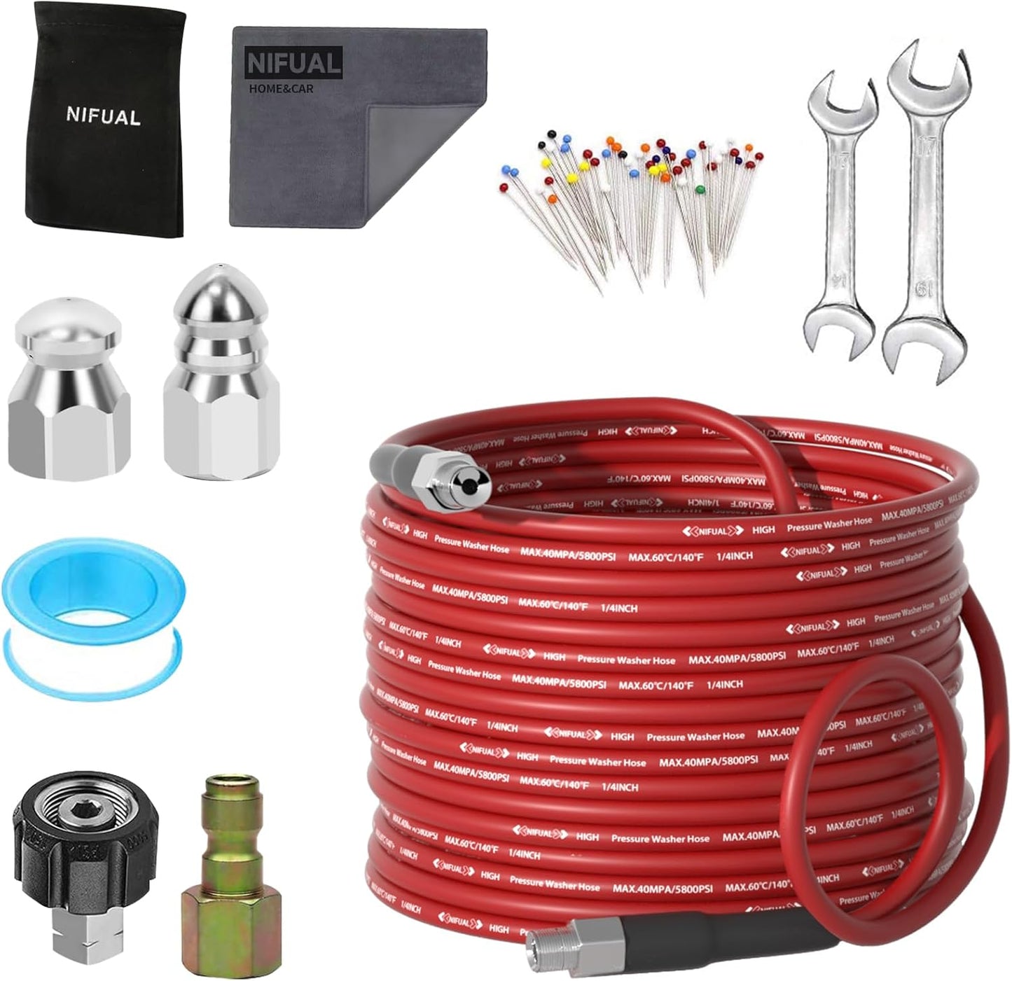 NIFUAL Sewer Jetter Kit for Pressure Washer, 25FT 5800PSI
