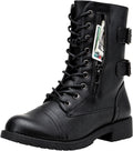 Vepose Women's Combat Boots Low Heel Mid Calf - Pocket Wallet
