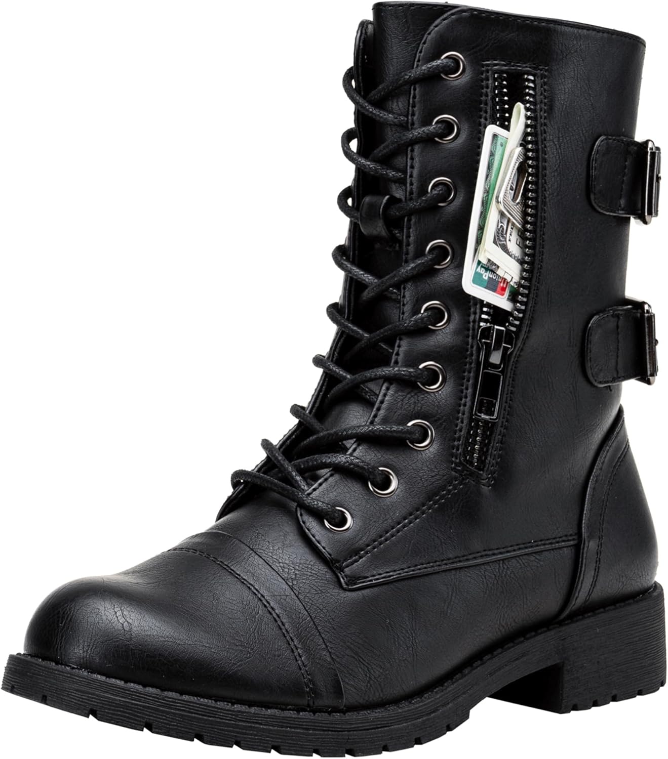 Vepose Women's 928 Combat Boots with Wallet Pocket for Comfort