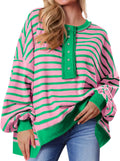 Tankaneo Womens Oversized Striped Sweatshirts Henley Shirts - Cozy as