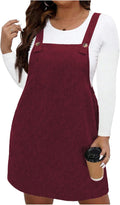 Plus Size Corduroy Sleeveless Pinafore Dress for Women by WDIRARA