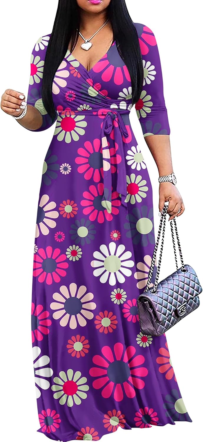 Plus Size Maxi Dress for Women Casual Summer Sundress V-Neck