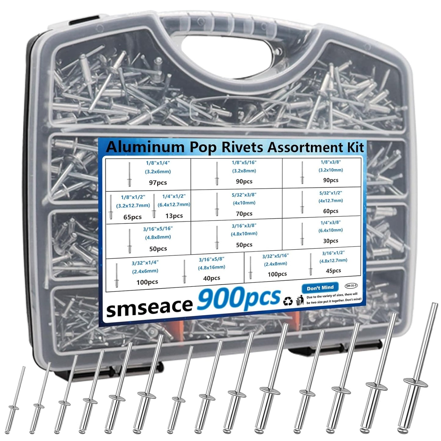 900Pcs Pop Rivets Assortment Kit for Metal and Automotive Use