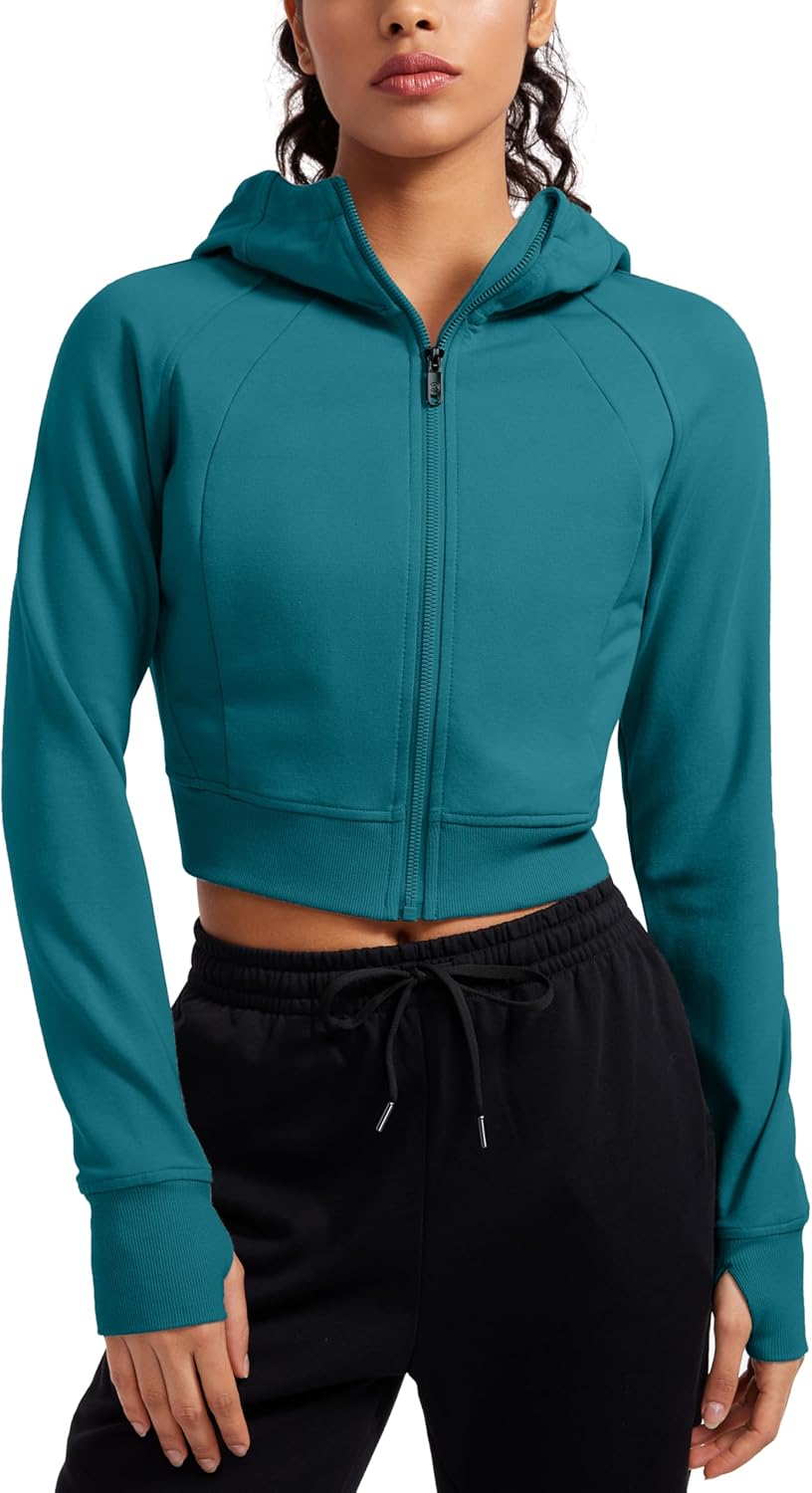 CRZ YOGA Warmup Crop Hoodie with Thumb Holes
