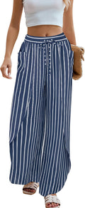 Womens Wide Leg Summer Pants Flowy Side Split Palazzo - Airy High