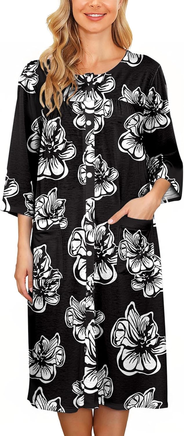 Bloggerlove House Dress Women Cotton Snap Front Nightgown
