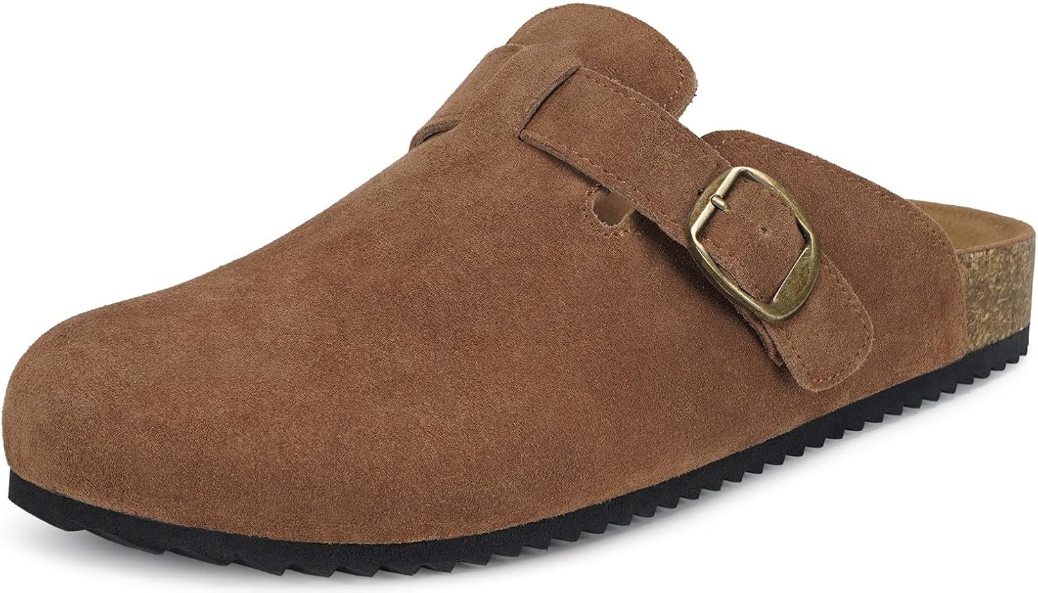 Womens Suede Clogs with Arch Support and Cork Footbed Sandals