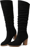 Suede Knee-High Boots for Women - Chunky Block Heel Slouch