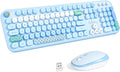 Wireless Keyboard and Mouse Combo - Blue Rainbow Full-Sized Typewriter