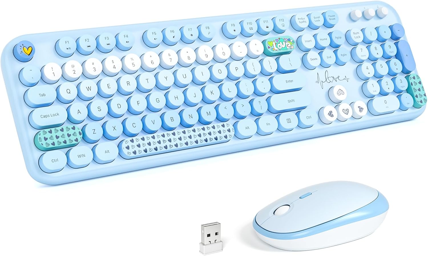 KNOWSQT Wireless Keyboard and Mouse Combo - Colorful Retro Design