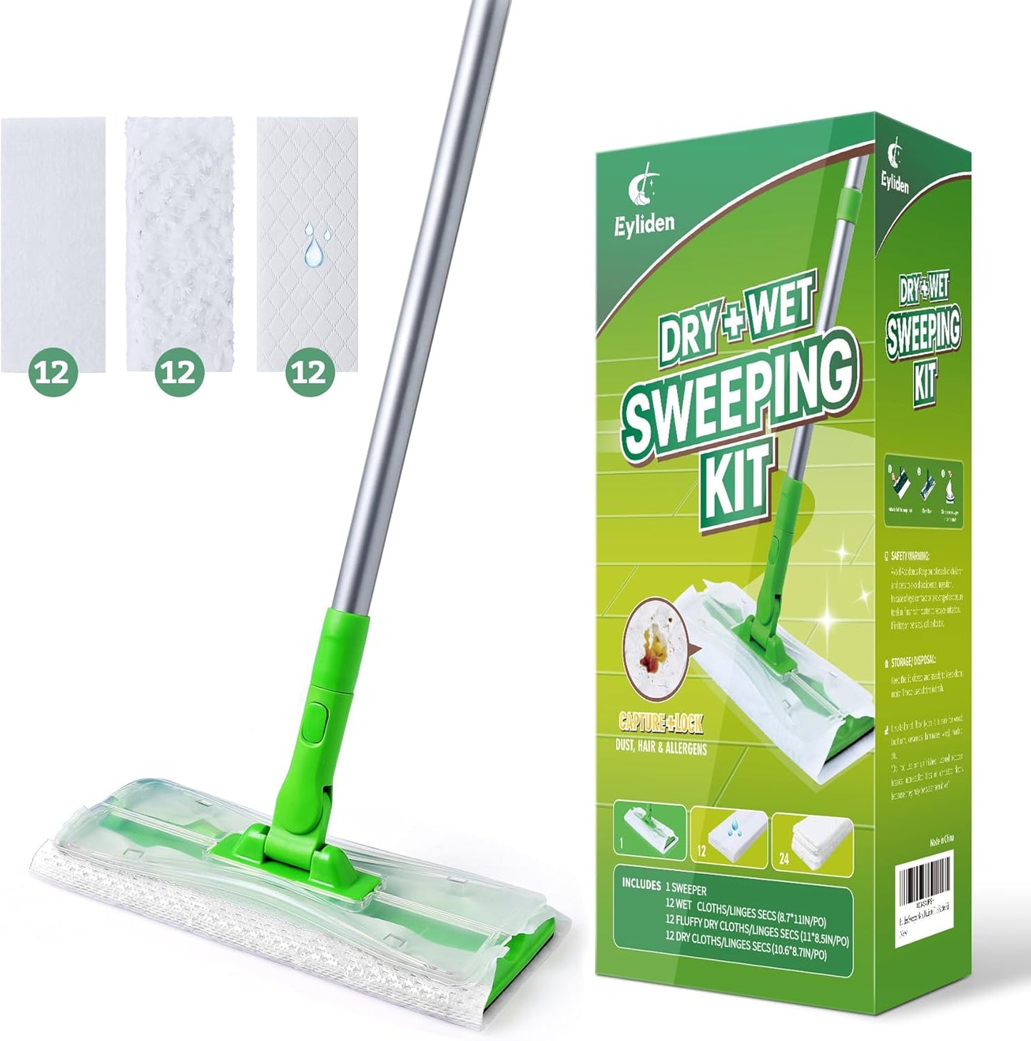 Eyliden Sweeper Mop Starter Kit - 36 Replacements, Ultimate Multi-Surface Cleaning