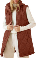Long Puffer Vest Women Hooded Sleeveless Quilted Jacket - Lightweight