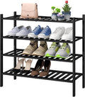 4-Tier Black Bamboo Shoe Rack - Stylish Organizer for Entryway