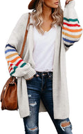 Long Open Front Striped Color Block Cardigan - Cozy Everyday