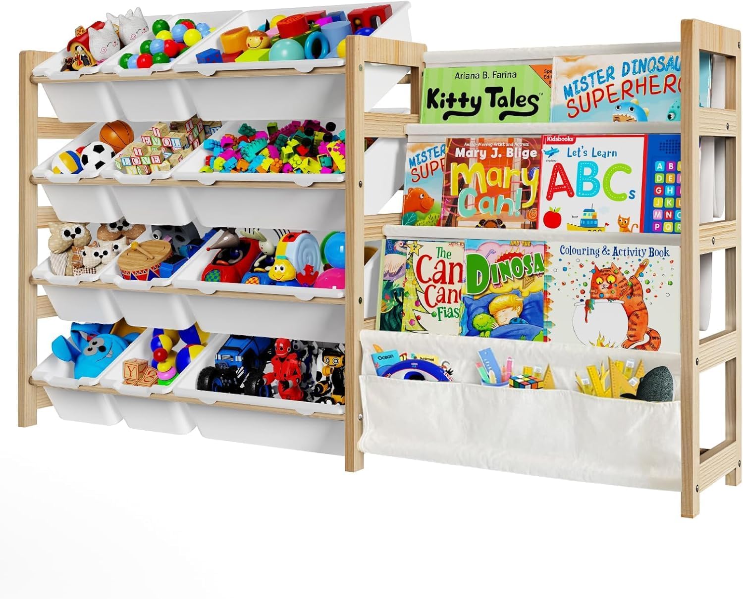 Toy Storage Organizer with Bookshelf for Kids Room and Playroom