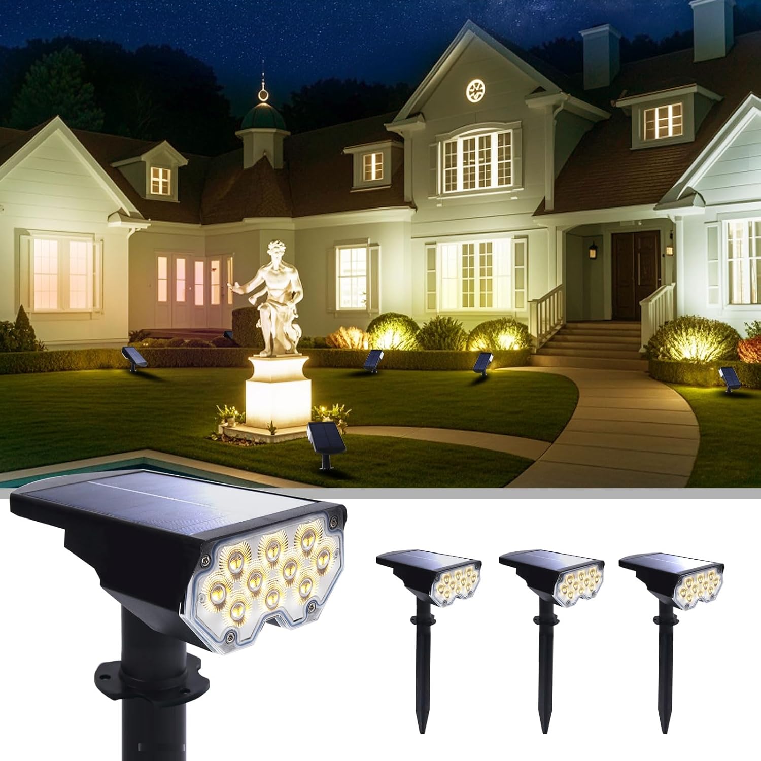 4 Pack Solar Powered Outdoor Spot Lights for Garden and Yard