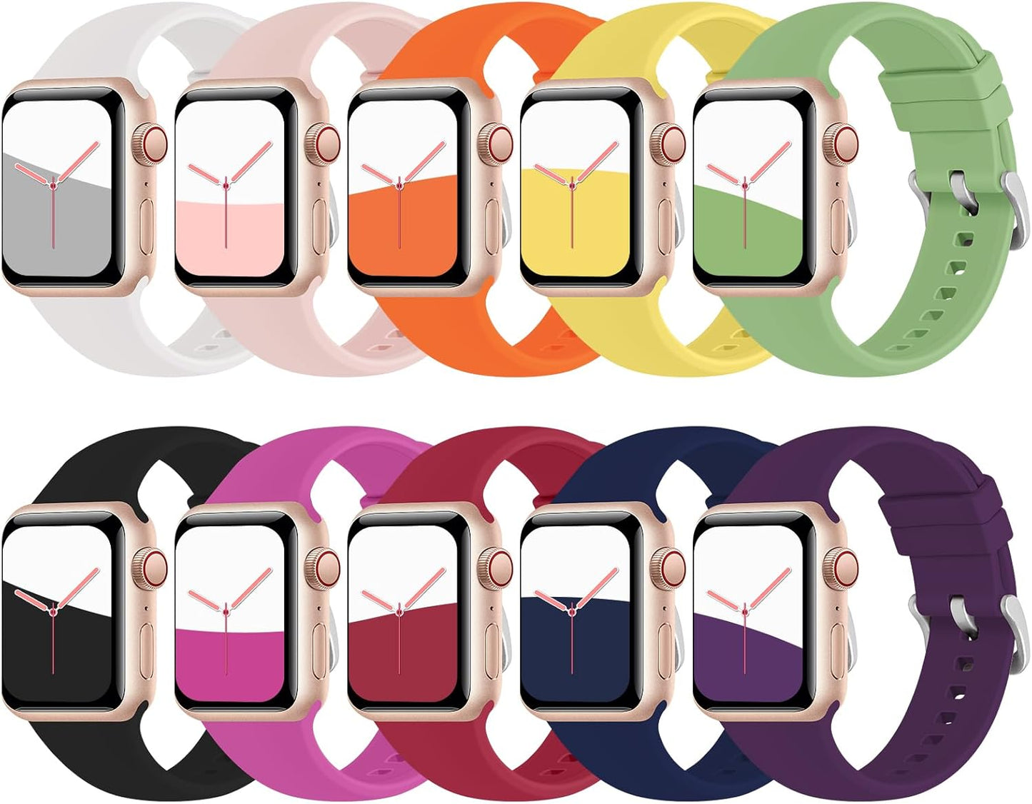 10-Pack PROSRAT Soft Silicone Bands for Apple Watch