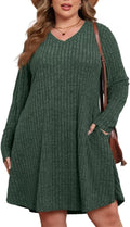 Plus Size Sweater Dress for Women V Neck Long Sleeve - Cozy Fit
