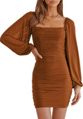 ANRABESS Women Long Sleeve Square Neck Mini Dress for Parties