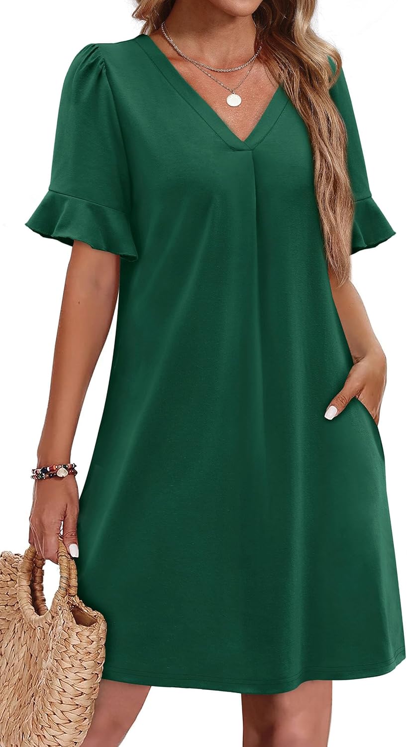 OFEEFAN Summer Dresses for Women with Ruffle Short Sleeves