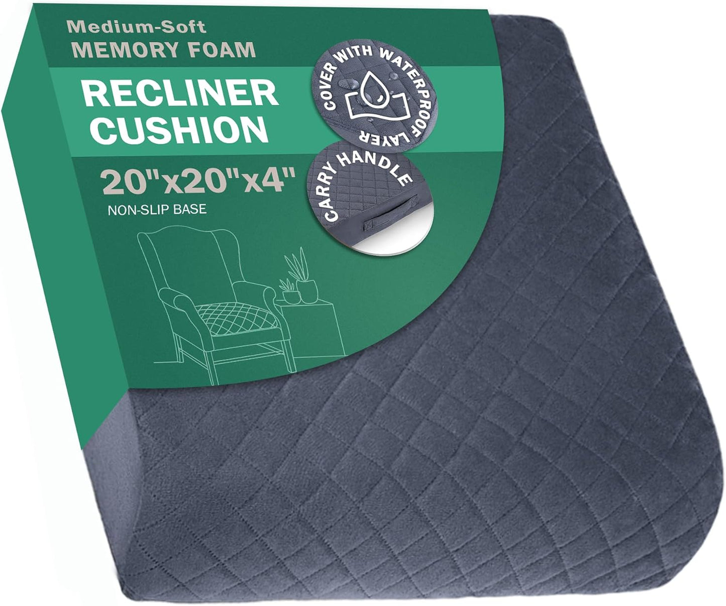 Medium-Soft 20x20x4 Memory Foam Recliner Chair Cushion for Comfort