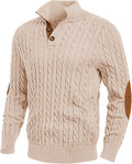 Cable Knit Pullover Sweater with Stand Collar and Button Neck - Warm X