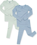 Stripe Pattern Baby Boys Girls Pajama Set - Ribbed Viscose Rayon